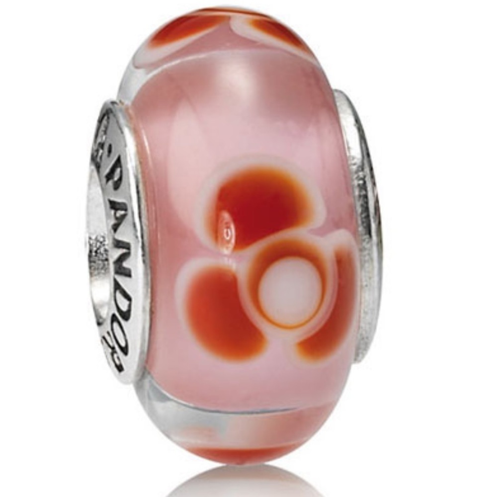 Pandora Pink and Red Flower Murano Charm Retired 925 Silver